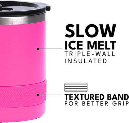 Recess Lowball Tumbler, 10oz Triple Wall Stainless Steel Cup with Non-Shattered Tritan Lid, Insulated Whiskey Glass, Insulated Coffee Tumbler Mug for Hot & Cold Drinks - Orange