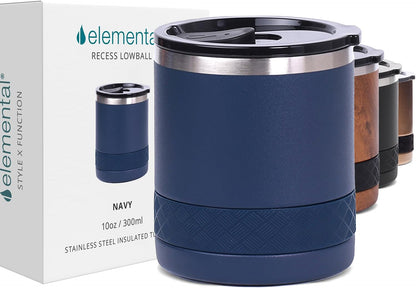Recess Lowball Tumbler, 10oz Triple Wall Stainless Steel Cup with Non-Shattered Tritan Lid, Insulated Whiskey Glass, Insulated Coffee Tumbler Mug for Hot & Cold Drinks - Orange