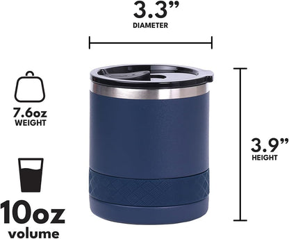 Recess Lowball Tumbler, 10oz Triple Wall Stainless Steel Cup with Non-Shattered Tritan Lid, Insulated Whiskey Glass, Insulated Coffee Tumbler Mug for Hot & Cold Drinks - Orange