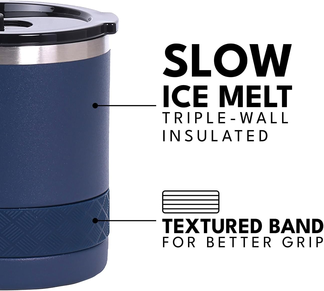 Recess Lowball Tumbler, 10oz Triple Wall Stainless Steel Cup with Non-Shattered Tritan Lid, Insulated Whiskey Glass, Insulated Coffee Tumbler Mug for Hot & Cold Drinks - Orange