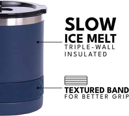 Recess Lowball Tumbler, 10oz Triple Wall Stainless Steel Cup with Non-Shattered Tritan Lid, Insulated Whiskey Glass, Insulated Coffee Tumbler Mug for Hot & Cold Drinks - Orange