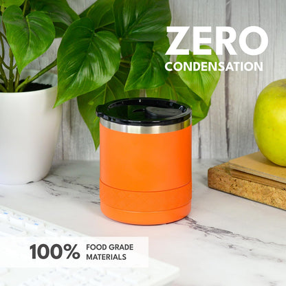 Recess Lowball Tumbler, 10oz Triple Wall Stainless Steel Cup with Non-Shattered Tritan Lid, Insulated Whiskey Glass, Insulated Coffee Tumbler Mug for Hot & Cold Drinks - Orange