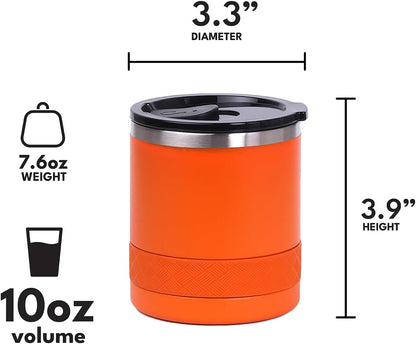 Recess Lowball Tumbler, 10oz Triple Wall Stainless Steel Cup with Non-Shattered Tritan Lid, Insulated Whiskey Glass, Insulated Coffee Tumbler Mug for Hot & Cold Drinks - Orange