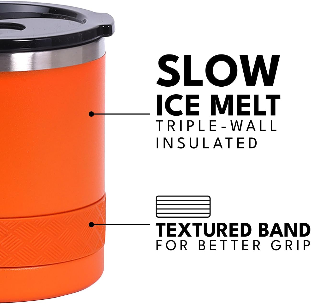 Recess Lowball Tumbler, 10oz Triple Wall Stainless Steel Cup with Non-Shattered Tritan Lid, Insulated Whiskey Glass, Insulated Coffee Tumbler Mug for Hot & Cold Drinks - Orange