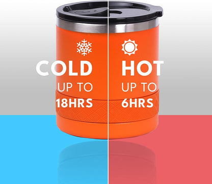 Recess Lowball Tumbler, 10oz Triple Wall Stainless Steel Cup with Non-Shattered Tritan Lid, Insulated Whiskey Glass, Insulated Coffee Tumbler Mug for Hot & Cold Drinks - Orange