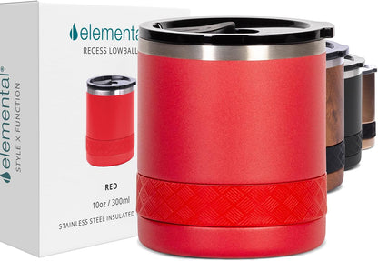 Recess Lowball Tumbler, 10oz Triple Wall Stainless Steel Cup with Non-Shattered Tritan Lid, Insulated Whiskey Glass, Insulated Coffee Tumbler Mug for Hot & Cold Drinks - Orange