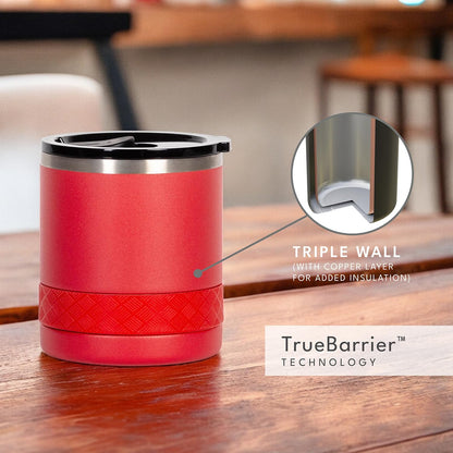 Recess Lowball Tumbler, 10oz Triple Wall Stainless Steel Cup with Non-Shattered Tritan Lid, Insulated Whiskey Glass, Insulated Coffee Tumbler Mug for Hot & Cold Drinks - Orange