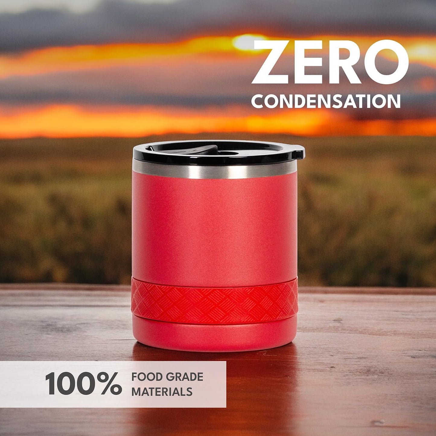 Recess Lowball Tumbler, 10oz Triple Wall Stainless Steel Cup with Non-Shattered Tritan Lid, Insulated Whiskey Glass, Insulated Coffee Tumbler Mug for Hot & Cold Drinks - Orange