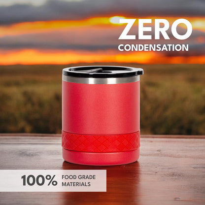 Recess Lowball Tumbler, 10oz Triple Wall Stainless Steel Cup with Non-Shattered Tritan Lid, Insulated Whiskey Glass, Insulated Coffee Tumbler Mug for Hot & Cold Drinks - Orange