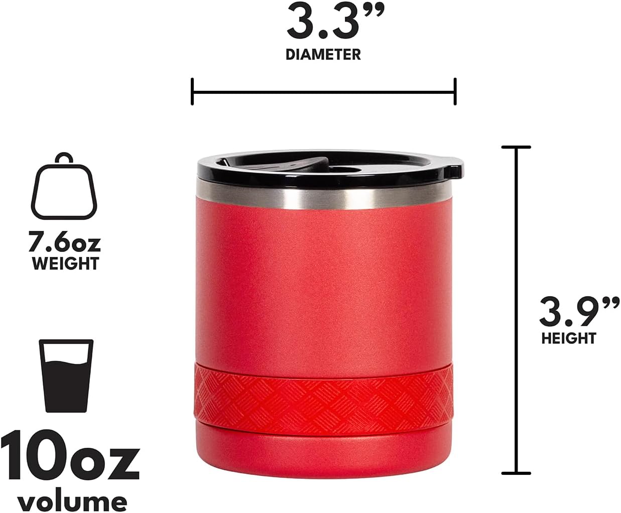 Recess Lowball Tumbler, 10oz Triple Wall Stainless Steel Cup with Non-Shattered Tritan Lid, Insulated Whiskey Glass, Insulated Coffee Tumbler Mug for Hot & Cold Drinks - Orange