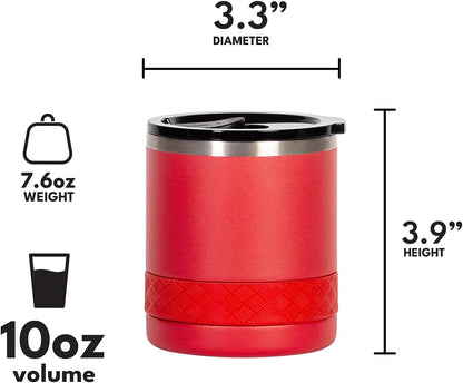 Recess Lowball Tumbler, 10oz Triple Wall Stainless Steel Cup with Non-Shattered Tritan Lid, Insulated Whiskey Glass, Insulated Coffee Tumbler Mug for Hot & Cold Drinks - Orange