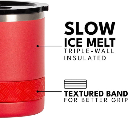 Recess Lowball Tumbler, 10oz Triple Wall Stainless Steel Cup with Non-Shattered Tritan Lid, Insulated Whiskey Glass, Insulated Coffee Tumbler Mug for Hot & Cold Drinks - Orange