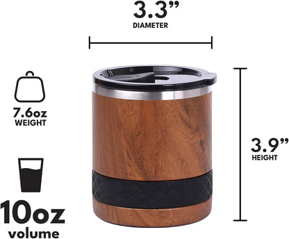 Recess Lowball Tumbler, 10oz Triple Wall Stainless Steel Cup with Non-Shattered Tritan Lid, Insulated Whiskey Glass, Insulated Coffee Tumbler Mug for Hot & Cold Drinks - Orange