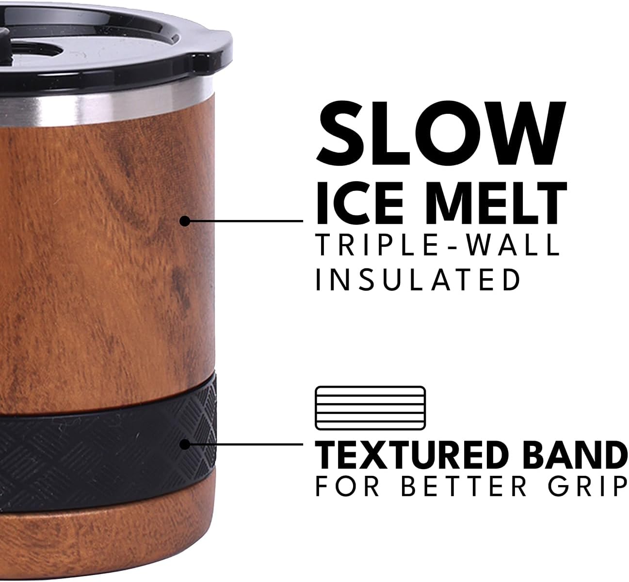 Recess Lowball Tumbler, 10oz Triple Wall Stainless Steel Cup with Non-Shattered Tritan Lid, Insulated Whiskey Glass, Insulated Coffee Tumbler Mug for Hot & Cold Drinks - Orange