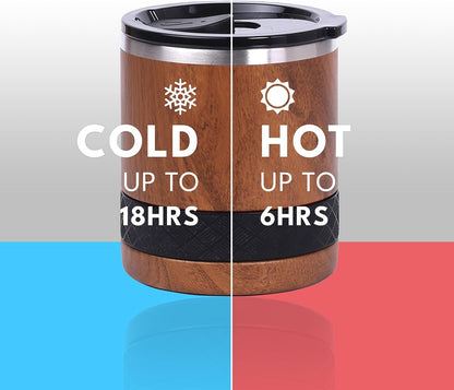 Recess Lowball Tumbler, 10oz Triple Wall Stainless Steel Cup with Non-Shattered Tritan Lid, Insulated Whiskey Glass, Insulated Coffee Tumbler Mug for Hot & Cold Drinks - Orange