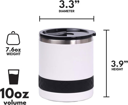 Recess Lowball Tumbler, 10oz Triple Wall Stainless Steel Cup with Non-Shattered Tritan Lid, Insulated Whiskey Glass, Insulated Coffee Tumbler Mug for Hot & Cold Drinks - Orange