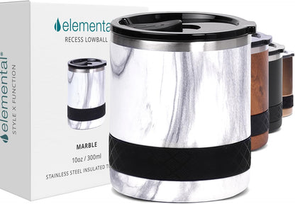 Recess Lowball Tumbler, 10oz Triple Wall Stainless Steel Cup with Non-Shattered Tritan Lid, Insulated Whiskey Glass, Insulated Coffee Tumbler Mug for Hot & Cold Drinks - Orange
