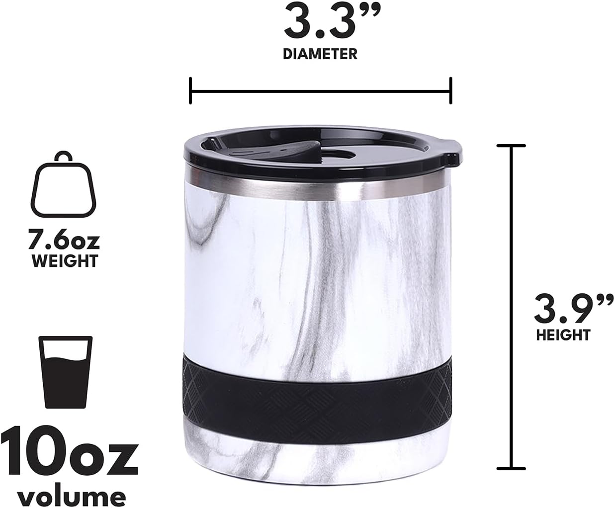 Recess Lowball Tumbler, 10oz Triple Wall Stainless Steel Cup with Non-Shattered Tritan Lid, Insulated Whiskey Glass, Insulated Coffee Tumbler Mug for Hot & Cold Drinks - Orange