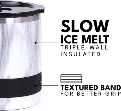 Recess Lowball Tumbler, 10oz Triple Wall Stainless Steel Cup with Non-Shattered Tritan Lid, Insulated Whiskey Glass, Insulated Coffee Tumbler Mug for Hot & Cold Drinks - Orange