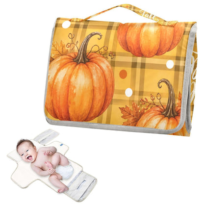Pumpkin Plaid Pattern Portable Diaper Changing Pad for Beach