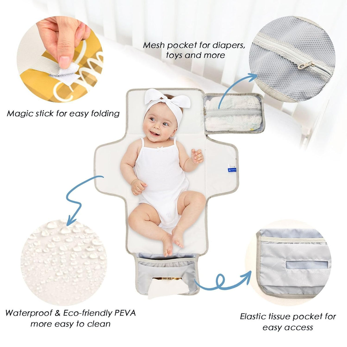 Pumpkin Plaid Pattern Portable Diaper Changing Pad for Beach