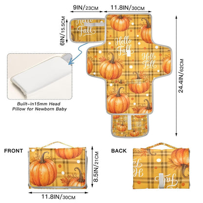 Pumpkin Plaid Pattern Portable Diaper Changing Pad for Beach