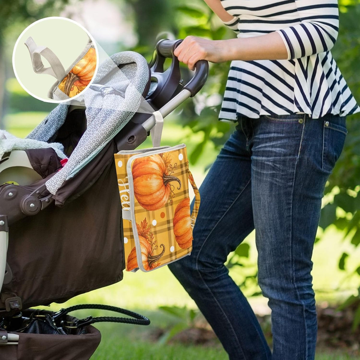 Pumpkin Plaid Pattern Portable Diaper Changing Pad for Beach