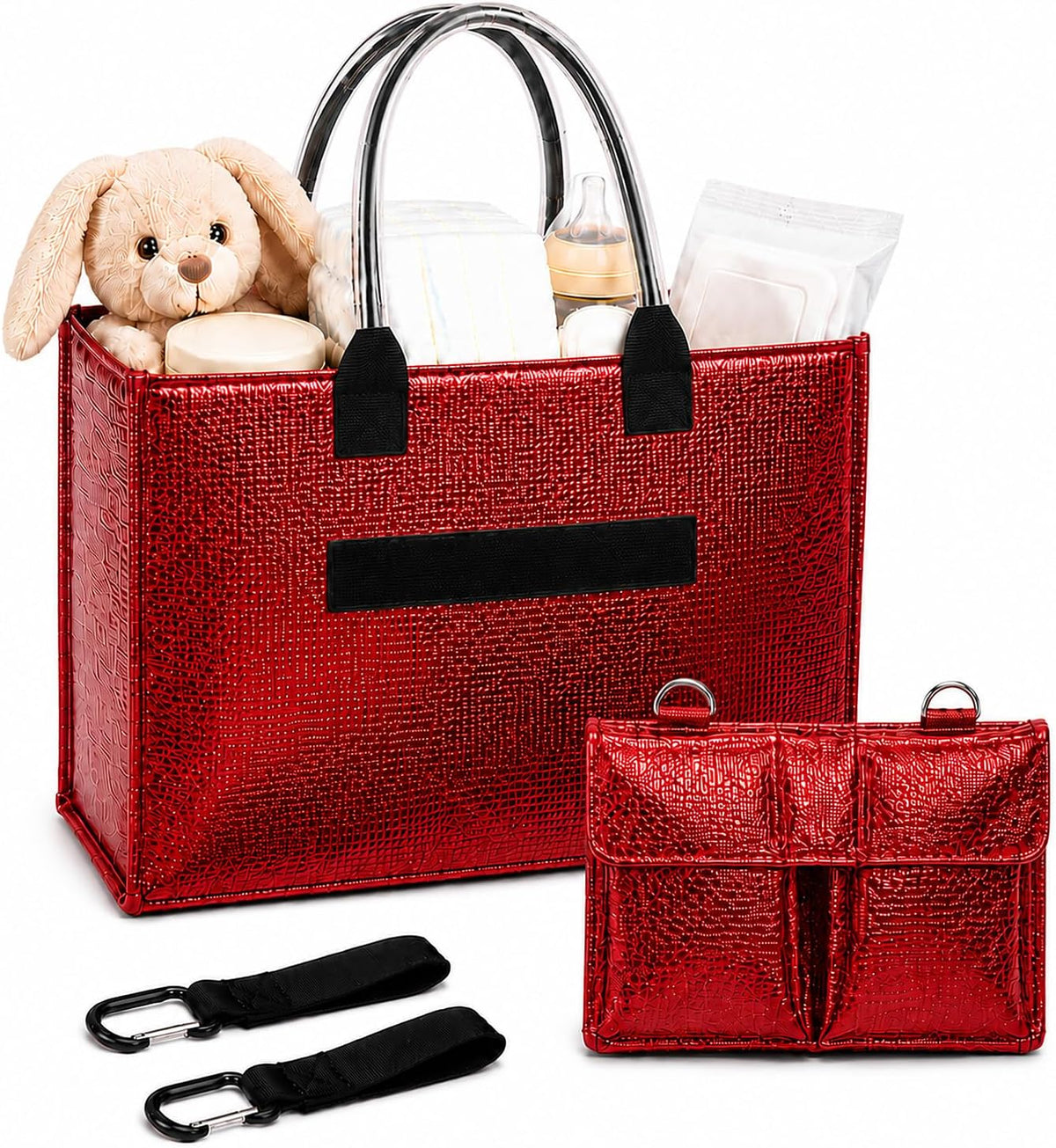 Baby Diaper Caddy Organizer with Removable Dividers, Red