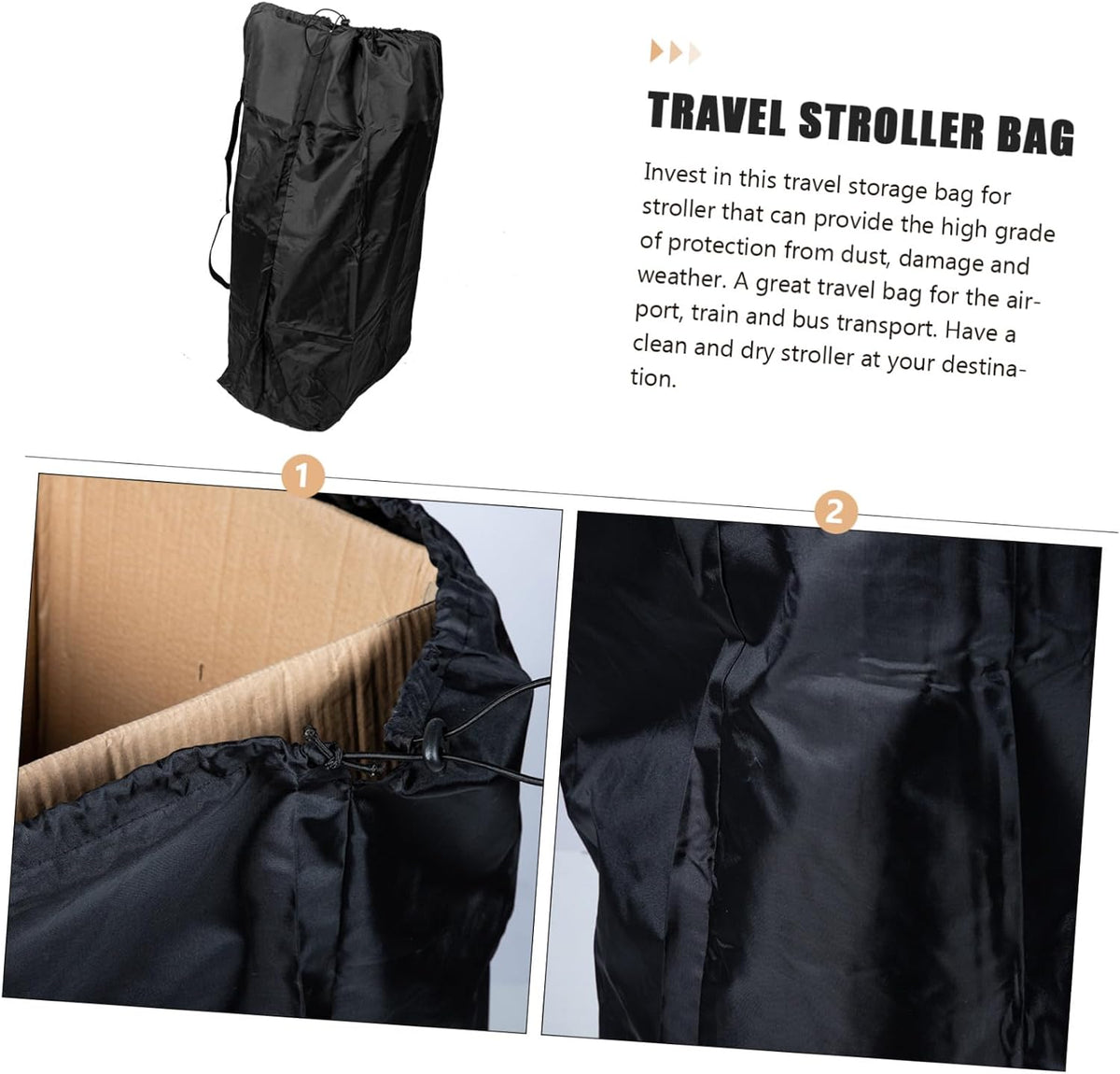 Heavy Duty Water Resistant Travel Stroller Bag with Double Shoulder Straps for Airplane Gate Check Compatible with Folding Strollers Reinforced Drawstring Closure for Secure
