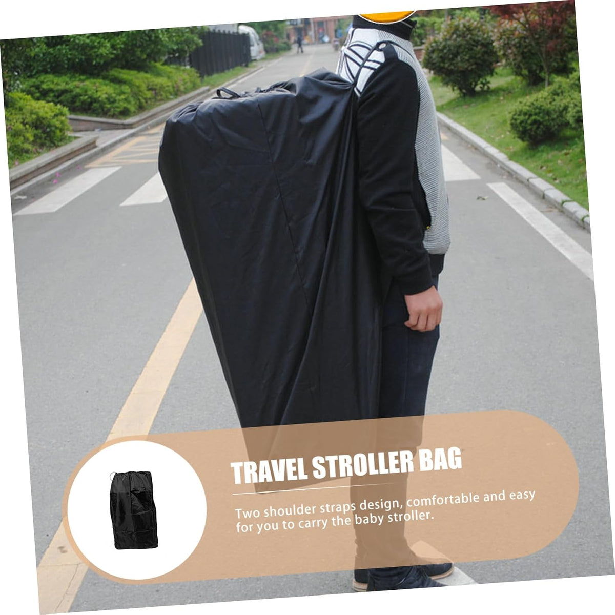 Heavy Duty Water Resistant Travel Stroller Bag with Double Shoulder Straps for Airplane Gate Check Compatible with Folding Strollers Reinforced Drawstring Closure for Secure