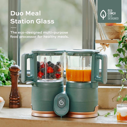 Duo Meal Glass Food Maker - Baby Food Processor with Built-in Glass Steamer, Stainless Steel Basket, and Glass Blender (Over 6 Cup Capacity)