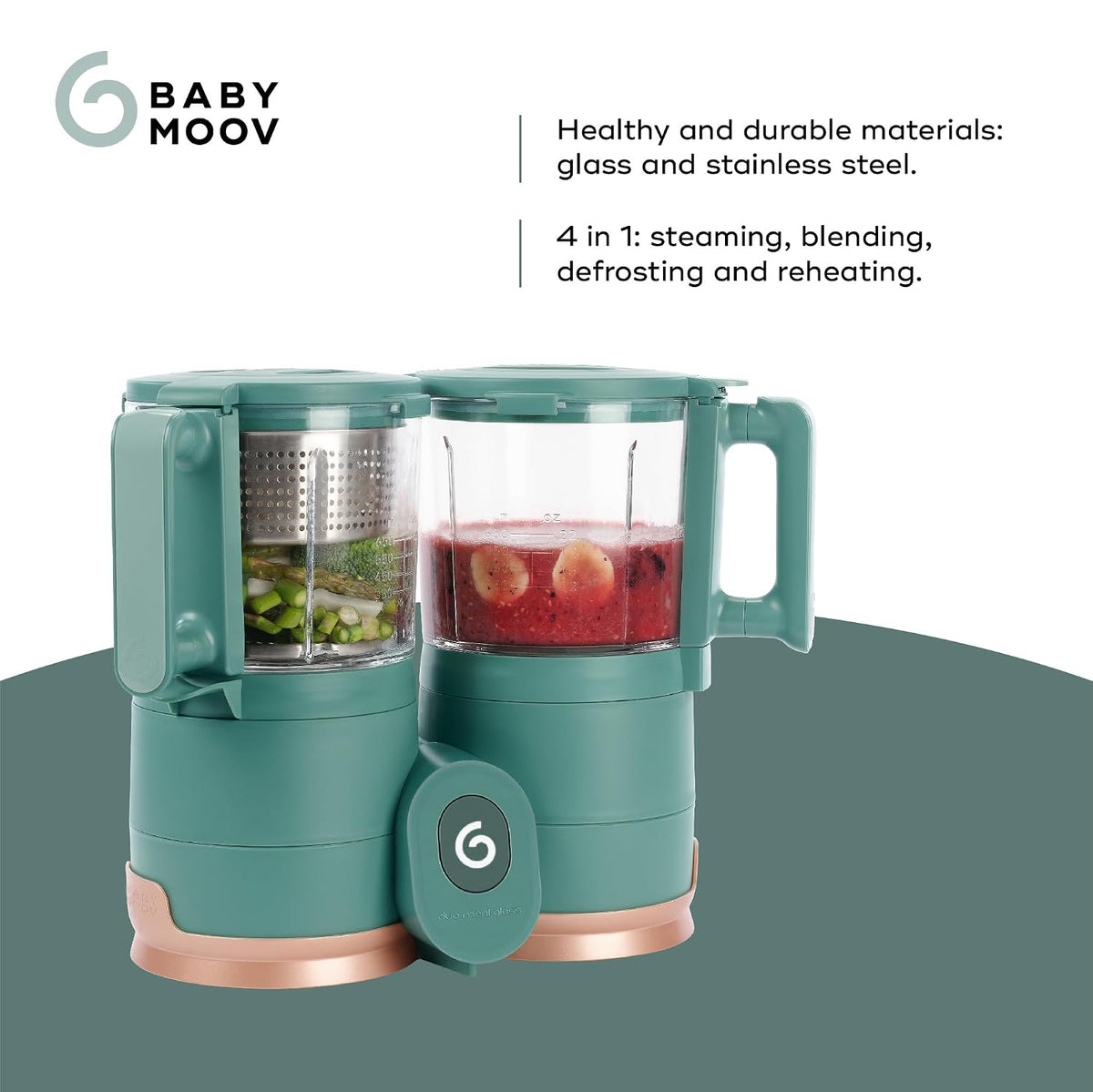 Duo Meal Glass Food Maker - Baby Food Processor with Built-in Glass Steamer, Stainless Steel Basket, and Glass Blender (Over 6 Cup Capacity)