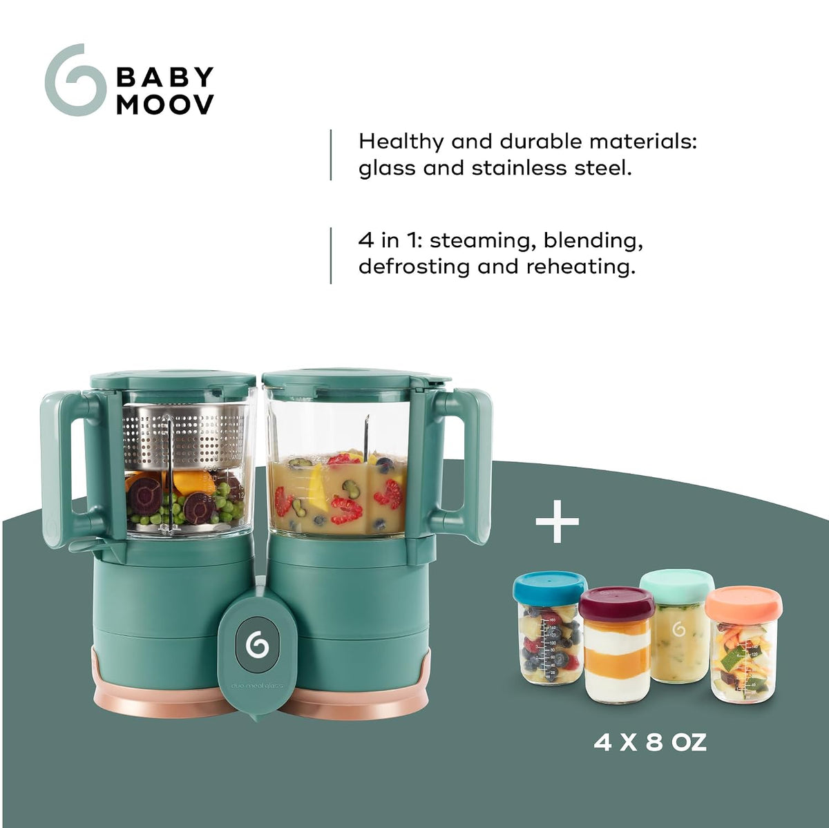 Duo Meal Glass Food Maker - Baby Food Processor with Built-in Glass Steamer, Stainless Steel Basket, and Glass Blender (Over 6 Cup Capacity)