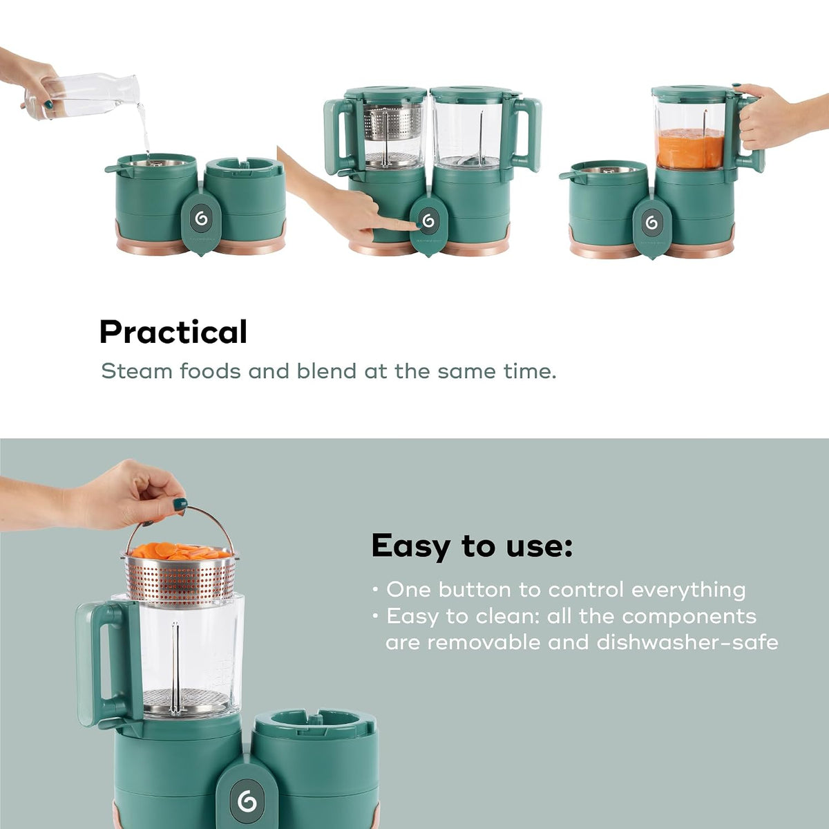 Duo Meal Glass Food Maker - Baby Food Processor with Built-in Glass Steamer, Stainless Steel Basket, and Glass Blender (Over 6 Cup Capacity)