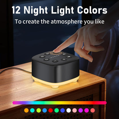 White Noise Sound Machine 30 Soothing Sounds with 32 Volume Control 12 Night Light 5 Timers Portable Sleep Machine for Travel Powered by AC or USB Sleep Therapy for Baby Kids Adults (Black)