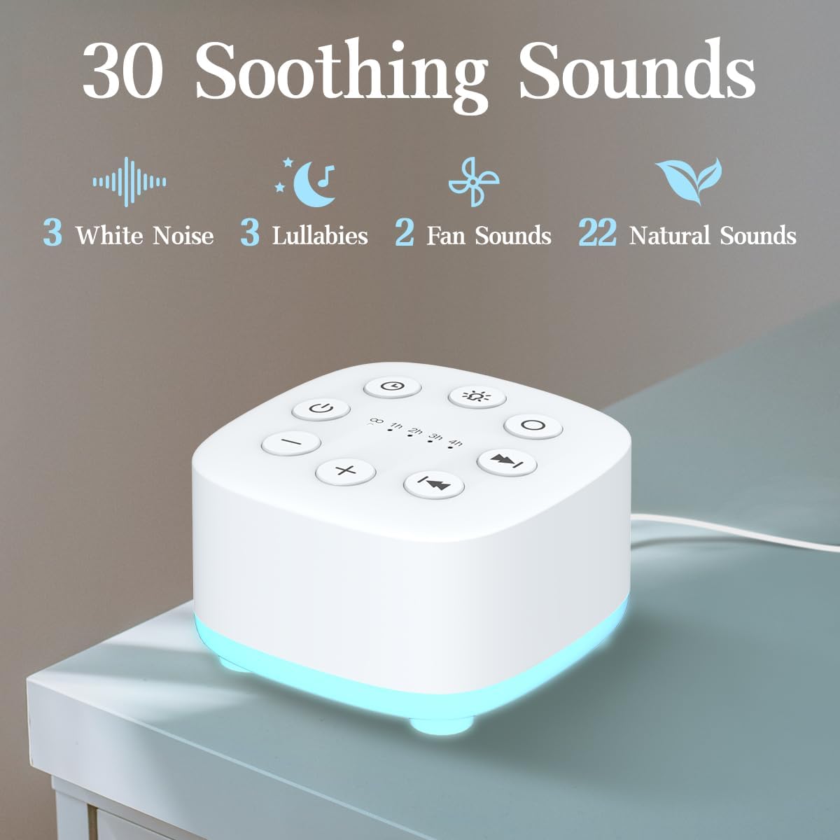 White Noise Sound Machine 30 Soothing Sounds with 32 Volume Control 12 Night Light 5 Timers Portable Sleep Machine for Travel Powered by AC or USB Sleep Therapy for Baby Kids Adults (Black)