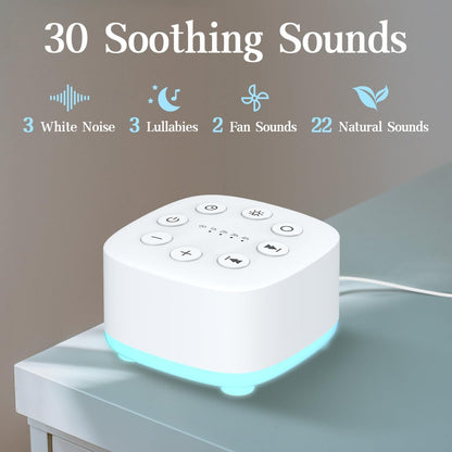 White Noise Sound Machine 30 Soothing Sounds with 32 Volume Control 12 Night Light 5 Timers Portable Sleep Machine for Travel Powered by AC or USB Sleep Therapy for Baby Kids Adults (Black)