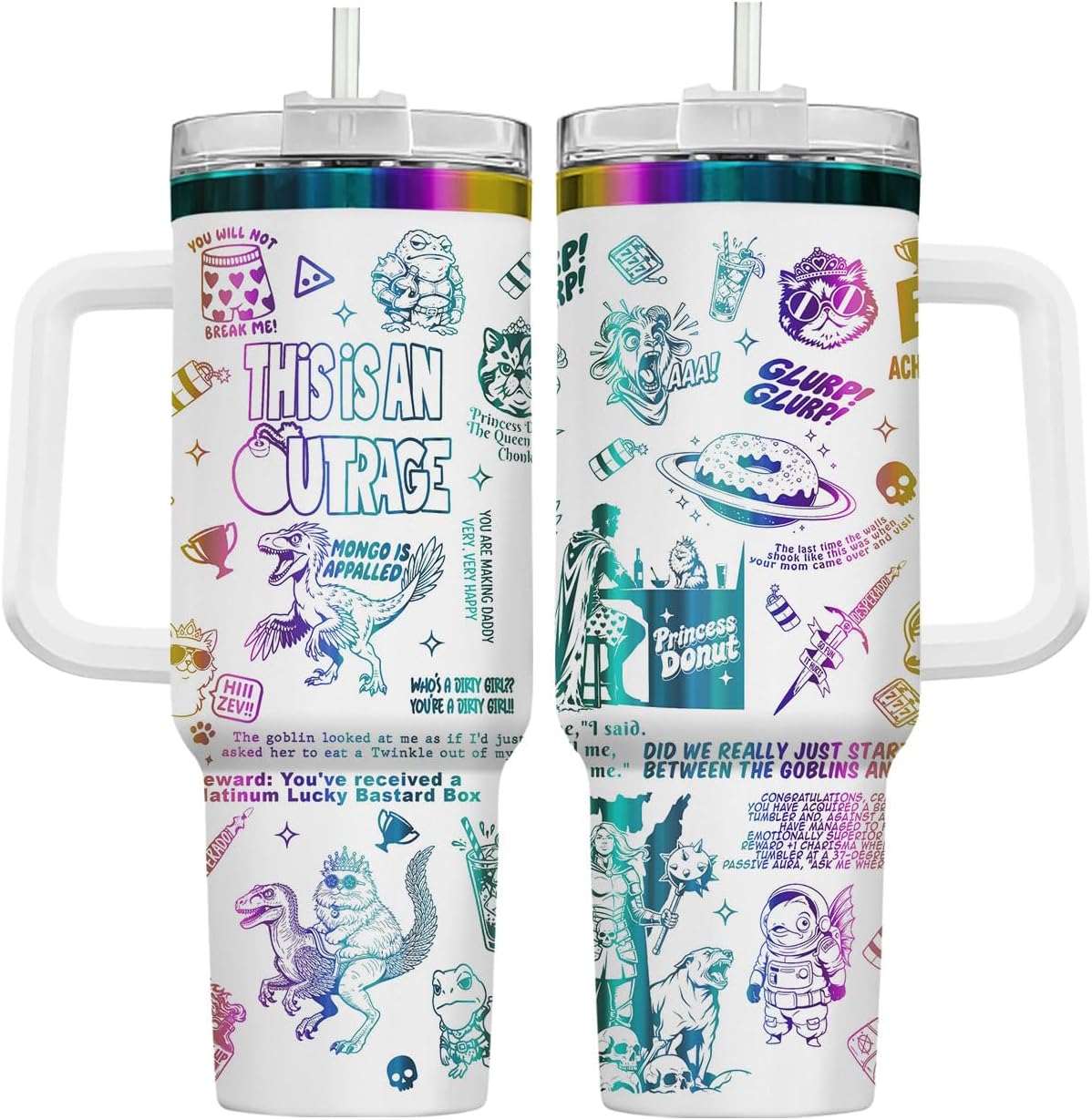 Fantasy Cat Dinosaur 40 oz Tumbler with Handle, Cat Lover Gift