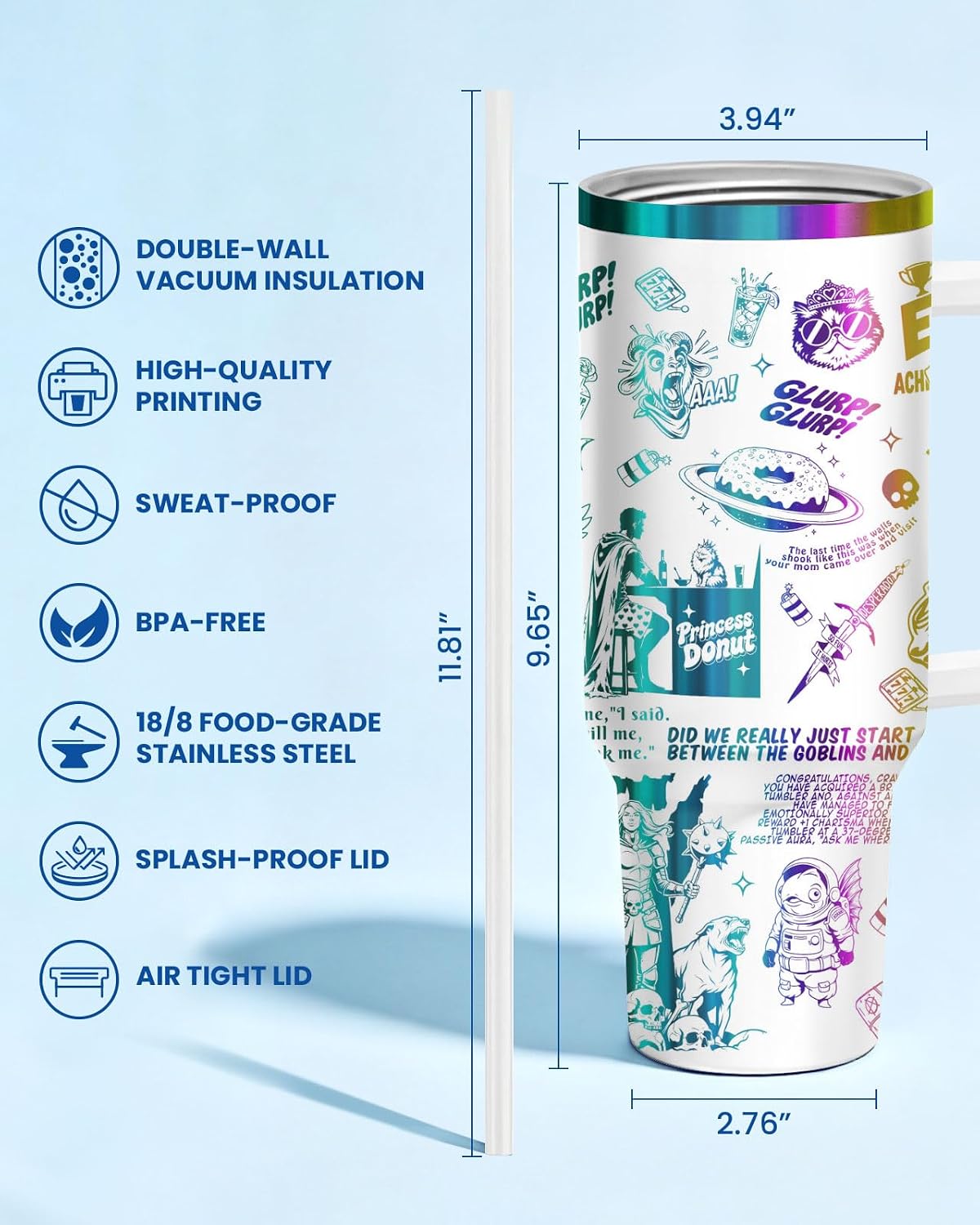Fantasy Cat Dinosaur 40 oz Tumbler with Handle, Cat Lover Gift