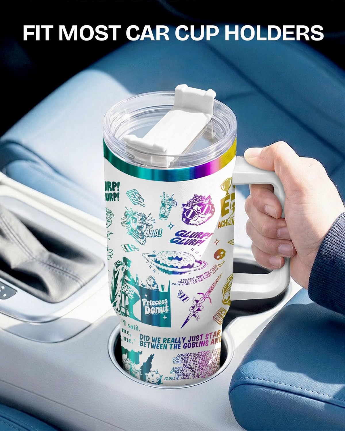 Fantasy Cat Dinosaur 40 oz Tumbler with Handle, Cat Lover Gift