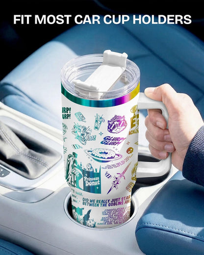 Fantasy Cat Dinosaur 40 oz Tumbler with Handle, Cat Lover Gift