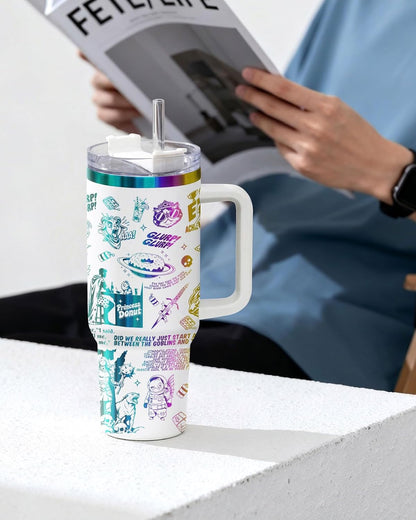 Fantasy Cat Dinosaur 40 oz Tumbler with Handle, Cat Lover Gift