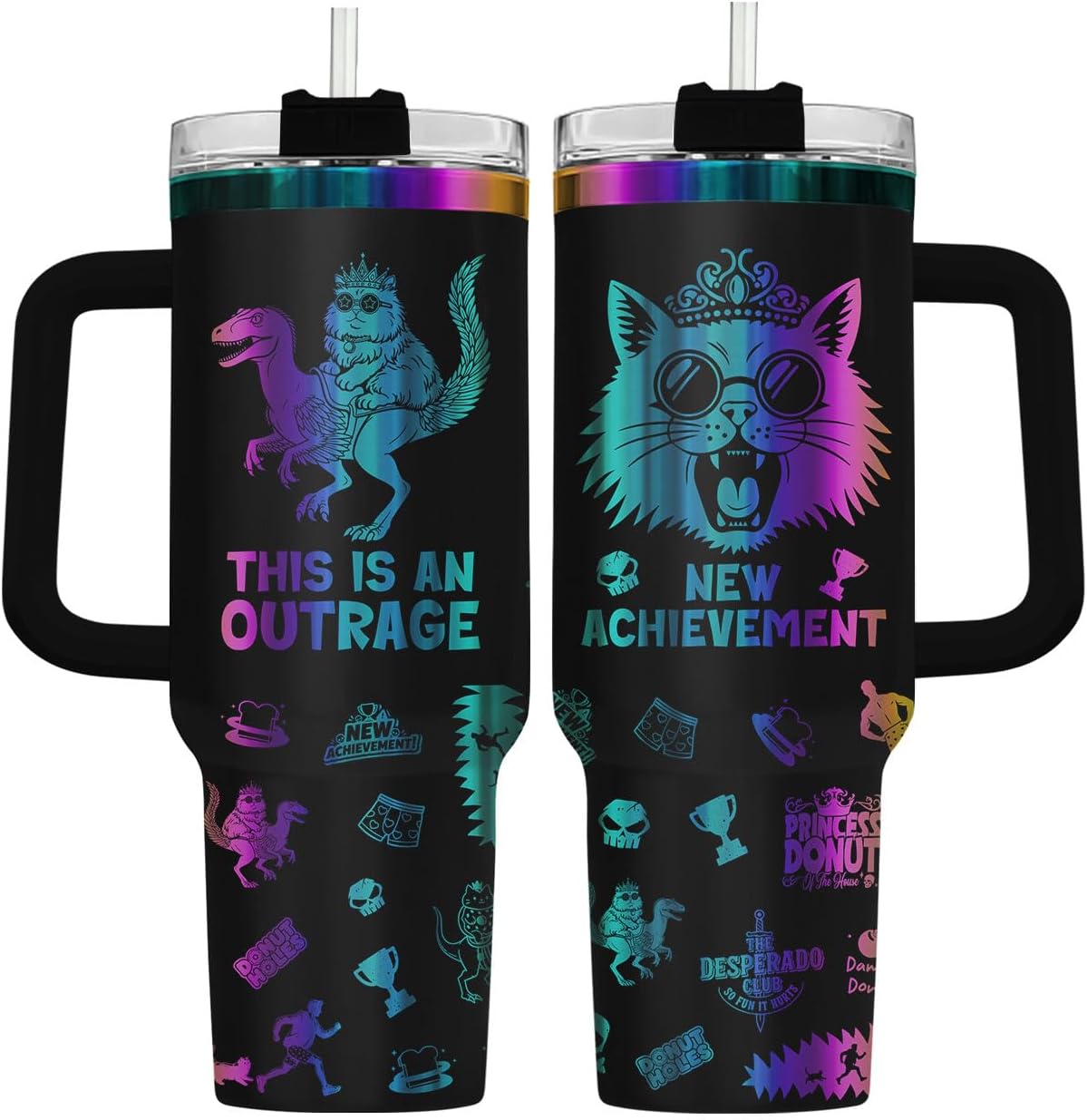 Fantasy Cat Dinosaur 40 oz Tumbler with Handle, Cat Lover Gift