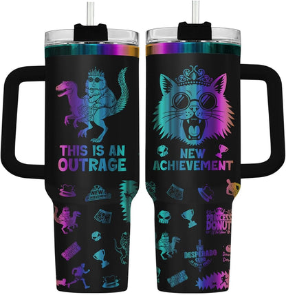 Fantasy Cat Dinosaur 40 oz Tumbler with Handle, Cat Lover Gift