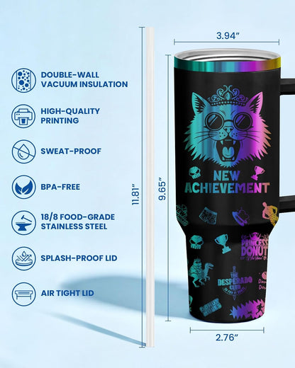 Fantasy Cat Dinosaur 40 oz Tumbler with Handle, Cat Lover Gift