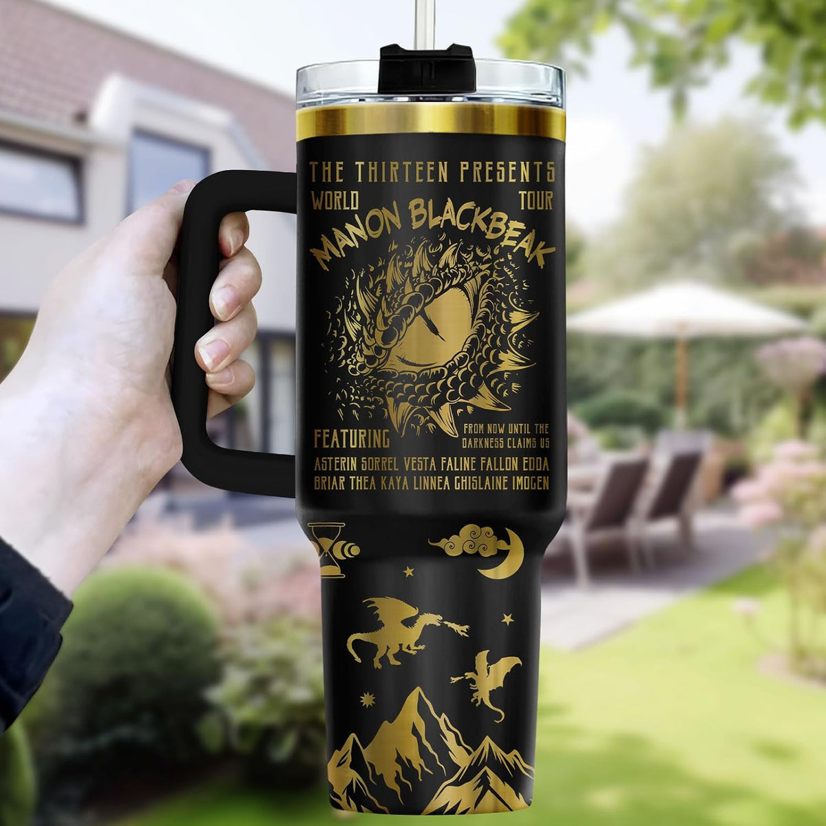 Fantasy Cat Dinosaur 40 oz Tumbler with Handle, Cat Lover Gift