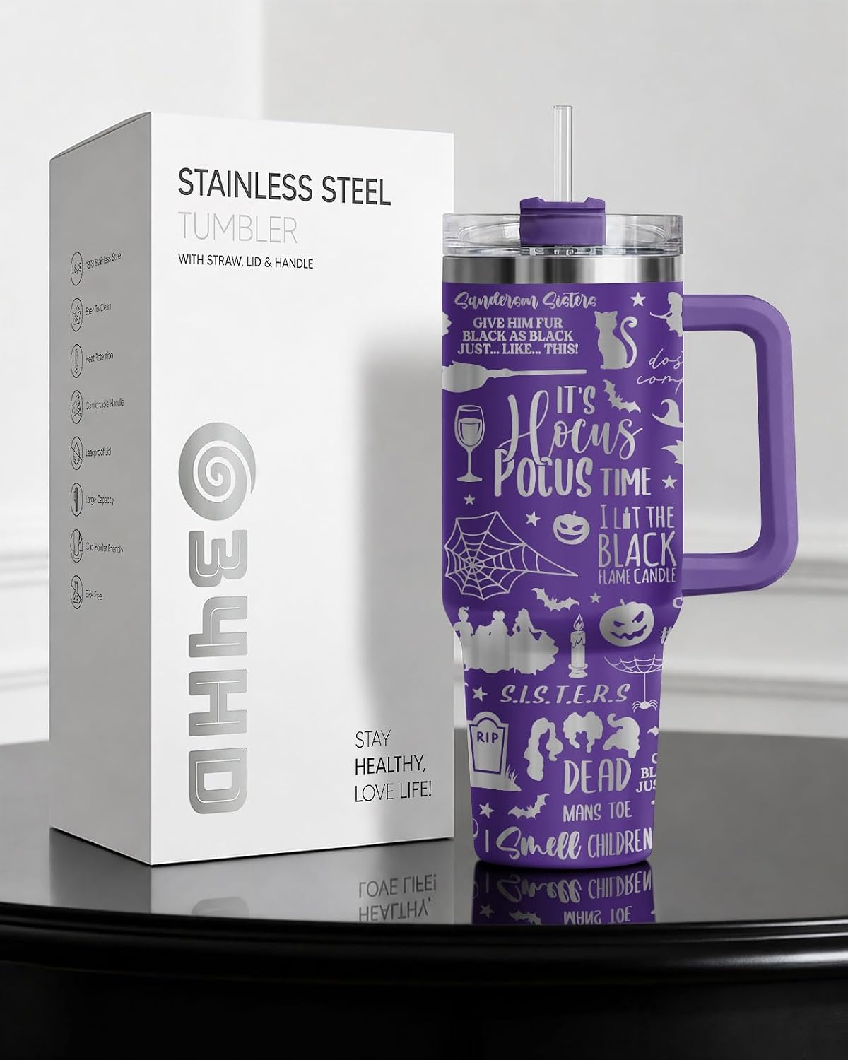 Fantasy Cat Dinosaur 40 oz Tumbler with Handle, Cat Lover Gift