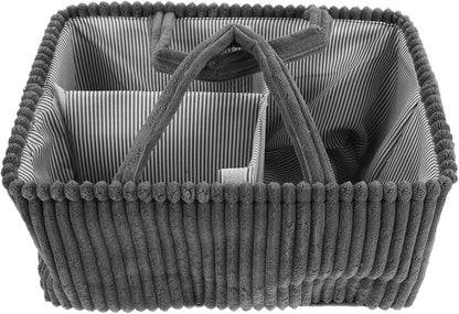 Diaper Caddy Organizer and Stable Structure Corduroy with Handle and Removable Dividers , Rectangular Storage Basket Handheld Mobility Modern for Nursery and Closet Organization