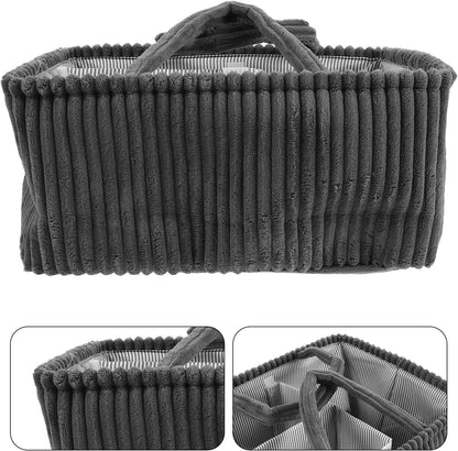 Diaper Caddy Organizer and Stable Structure Corduroy with Handle and Removable Dividers , Rectangular Storage Basket Handheld Mobility Modern for Nursery and Closet Organization