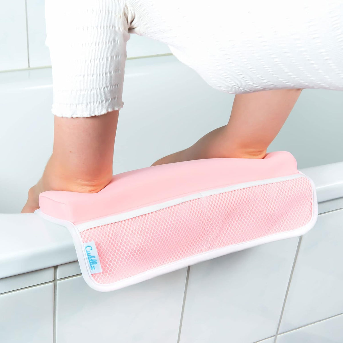 Cuddlix Baby Kneeler and Elbow Rest Pad Set for Baby Bathing Parents, Extra Thick Soft Mat with Organizer Pockets - Painless Kneeling Quick Drying Non-Slip for Newborn, Pastel Pink